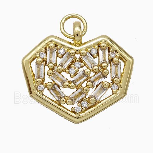Copper Heart Pendant Pave Zirconia Gold Plated