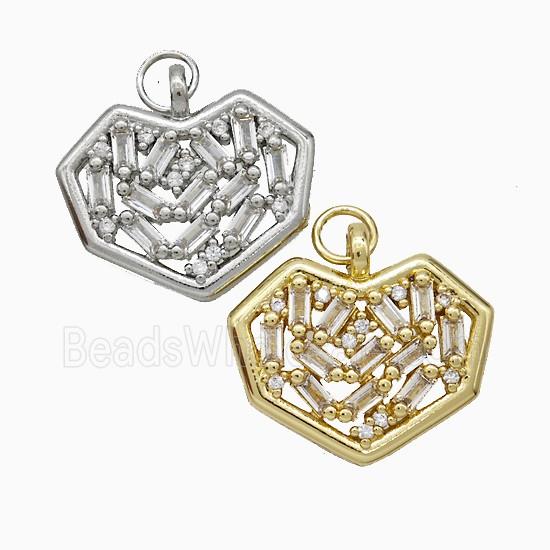 Copper Heart Pendant Pave Zirconia Mixed