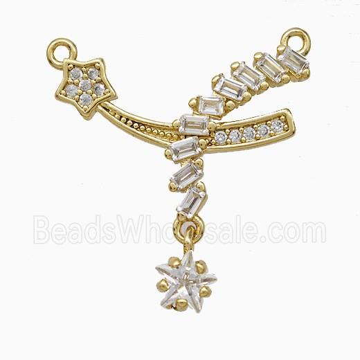 Copper Star Pendant Pave Zirconia Stick 2loops Gold Plated