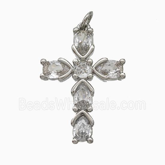 Copper Cross Pendant Pave Zirconia Platinum Plated