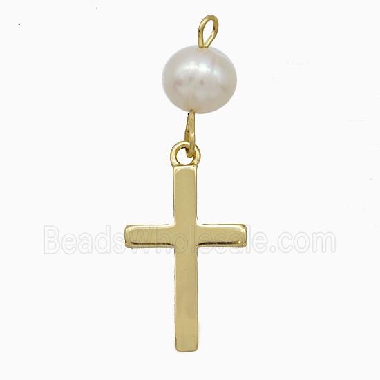 Copper Cross Pendant With Pearlized Resin Gold Plated