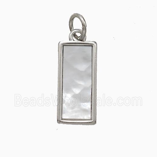Copper Rectangle Pendant Pave Shell Platinum Plated