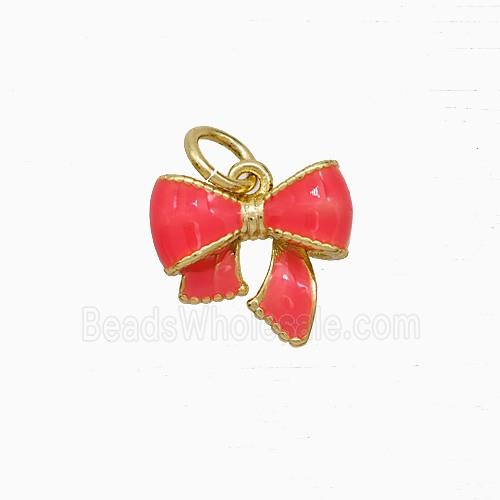 Copper Bowknot Pendant Red Enamel Gold Plated