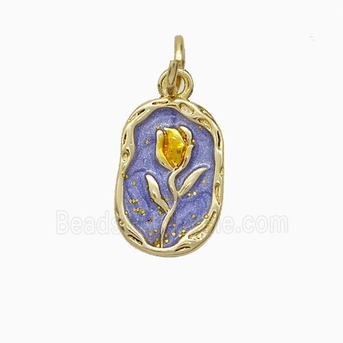 Copper Flower Pendant Purple Painted Gold Plated