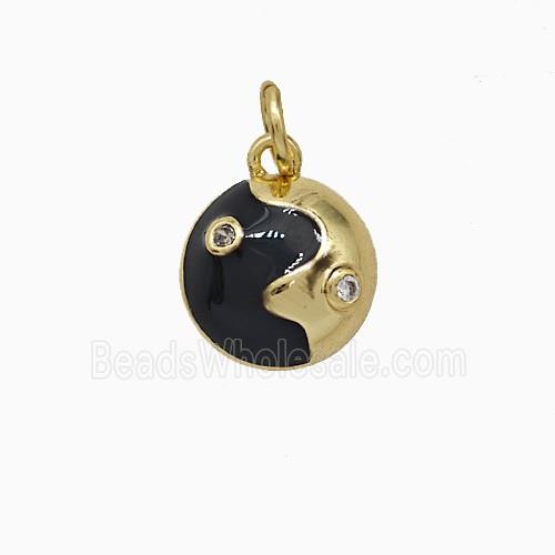 Taichi Charms Copper Yinyang Pendant Black Enamel Gold Plated