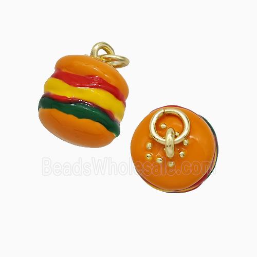 Hamburger Charms Copper Pendant Enamel Gold Plated