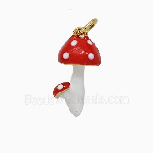 Copper Mushroom Pendant Red Enamel Gold Plated