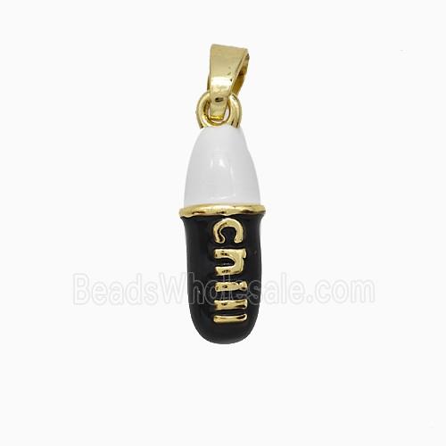 Pill Charms Copper Pendant Black Enamel Gold Plated