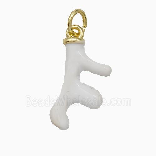 Deer Antler Charms Copper Pendant White Enamel Gold Plated