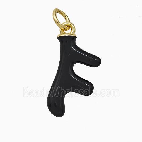 Deer Antler Charms Copper Pendant Black Enamel Gold Plated