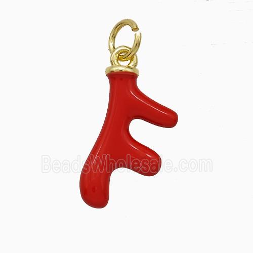 Deer Antler Charms Copper Pendant Red Enamel Gold Plated