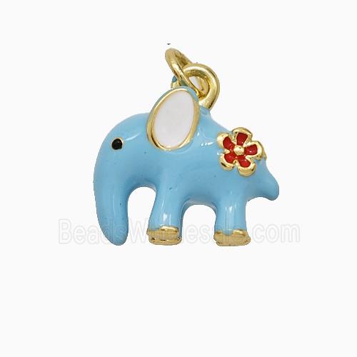Copper Elephant Pendant Blue Enamel Gold Plated