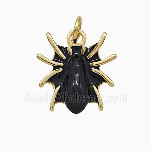 Halloween Spider Charms Copper Pendant Black Enamel Gold Plated