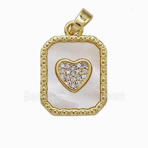Copper Heart Pendant Pave Zirconia White Shell Rectangle Gold Plated