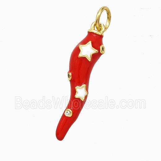 Copper Chili Pendant Red Enamel Star Gold Plated