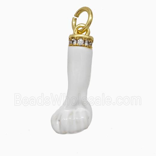 Copper Hand Pendant Pave Zirconia White Enamel Fist Gold Plated