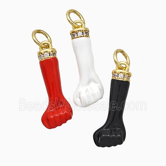 Copper Hand Pendant Pave Zirconia Enamel Fist Gold Plated Mixed