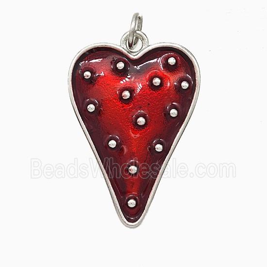 Copper Heart Pendant Red Painted Platinum Plated