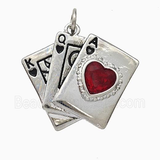 Playing Card Charms Copper Pendant Pave Crystal Glass Enamel Platinum Plated