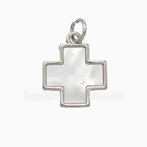 Copper Cross Pendant Pave Shell Platinum Plated