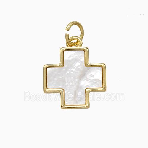 Copper Cross Pendant Pave Shell Gold Plated