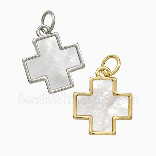 Copper Cross Pendant Pave Shell Mixed
