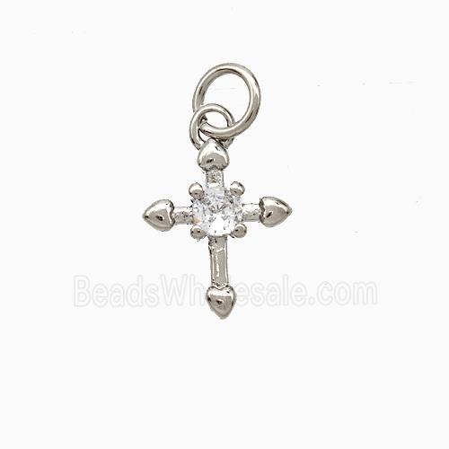 Copper Cross Pendant Pave Zirconia Platinum Plated
