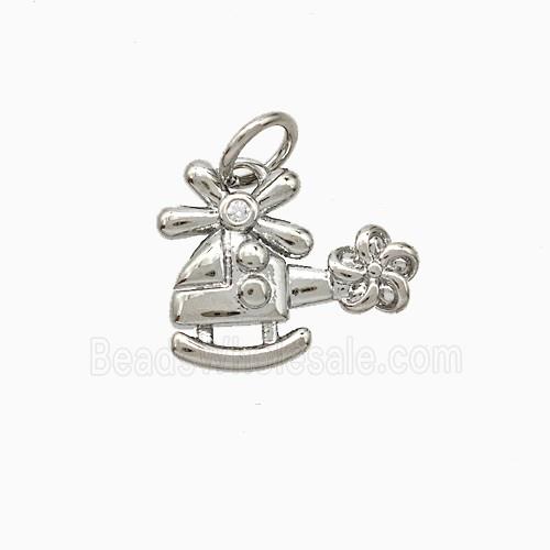 Helicopter Charms Copper Pendant Pave Zirconia Airplane Platinum Plated