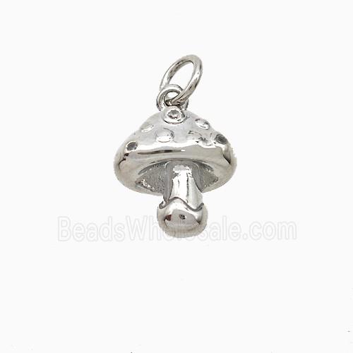 Mushroom Charms Copper Pendant Pave Zirconia Platinum Plated