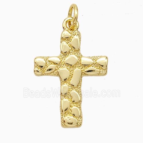Copper Cross Pendant Hammered Gold Plated
