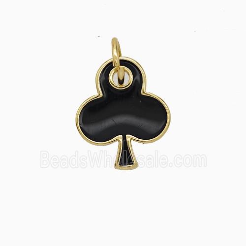 ACE of Clubs Copper Pendant Black Enamel Gold Plated