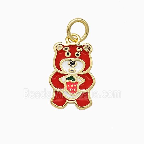 Copper Bear Pendant Red Enamel Gold Plated