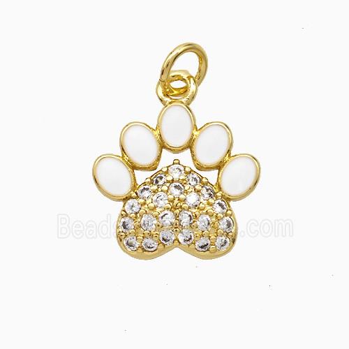 Copper Paw Charms Pendant Pave Zirconia White Enamel Gold Plated