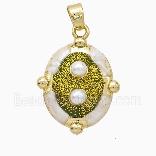 Copper Oval Pendant Pave Pearlized Resin Gold Plated