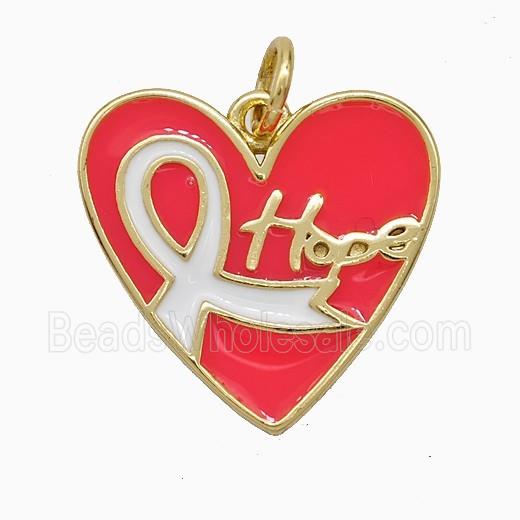 Copper Heart Pendant Red Enamel Hope Awareness Ribbons Gold Plated