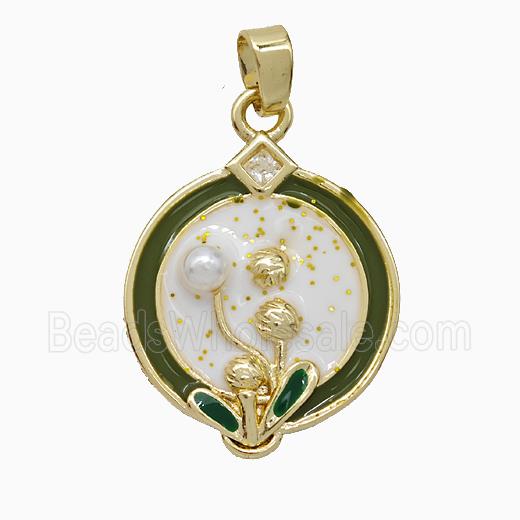 Copper Flower Pendant Pave Pearlized Resin White Painted Gold Plated