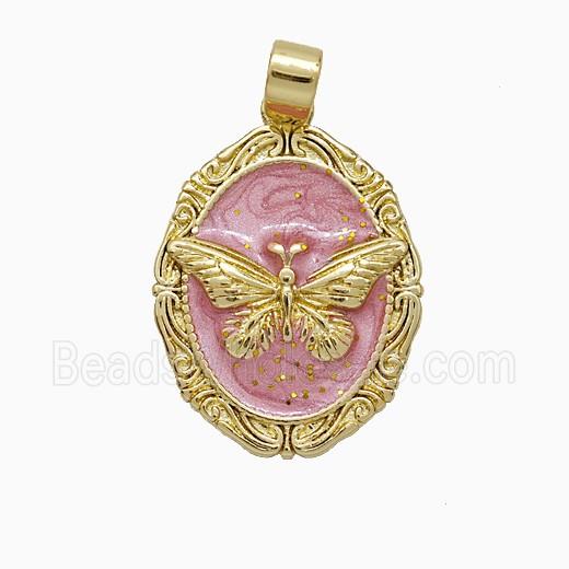 Copper Butterfly Pendant Pink Painted Gold Plated