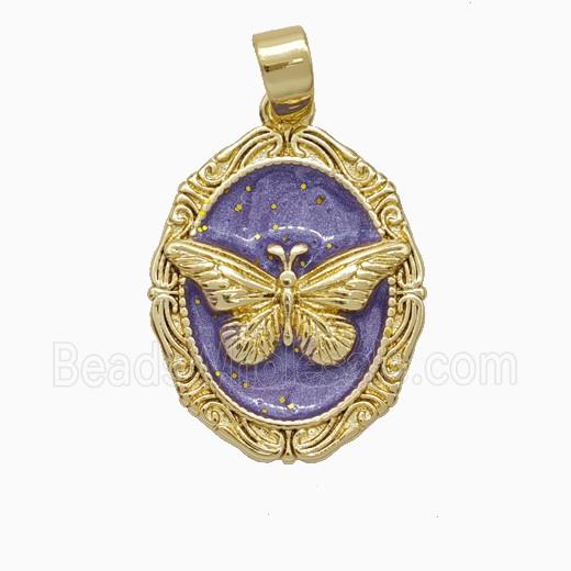 Copper Butterfly Pendant Purple Painted Gold Plated