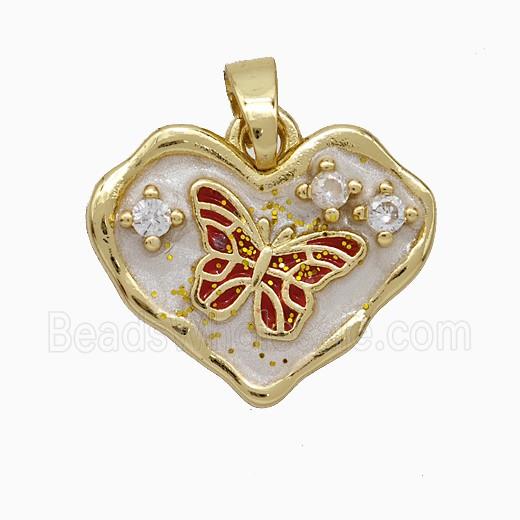 Copper Butterfly Pendant Pave Zirconia Painted Heart Gold Plated