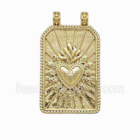 Copper Heart Pendant Rectangle 2loops Gold Plated