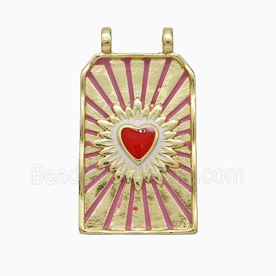 Copper Heart Pendant Rectangle Enamel 2loops Gold Plated