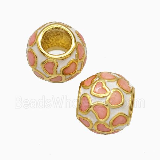 Copper Round Beads Pink Heart Enamel Large Hole Gold Plated