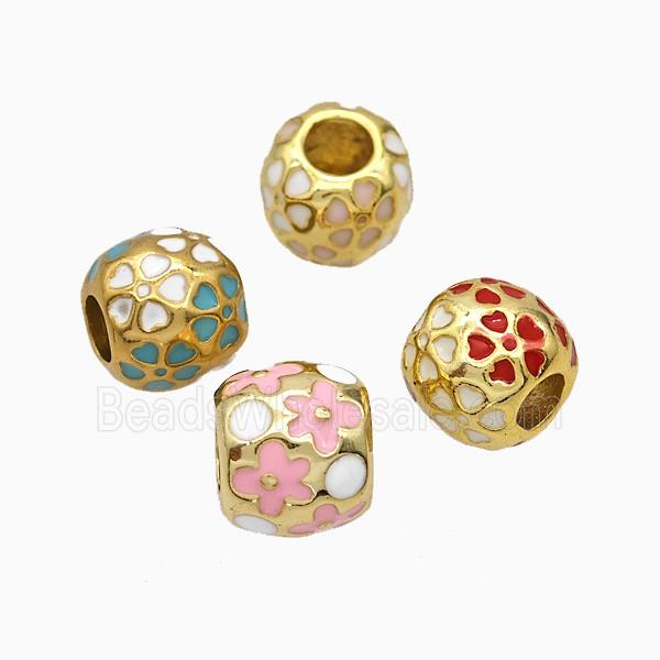 Copper Round Beads Enamel Large Hole Gold Plated Mixed