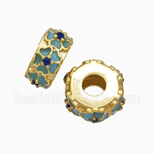 Copper Hexagon Beads Large Hole Enamel Flower Gold Plated