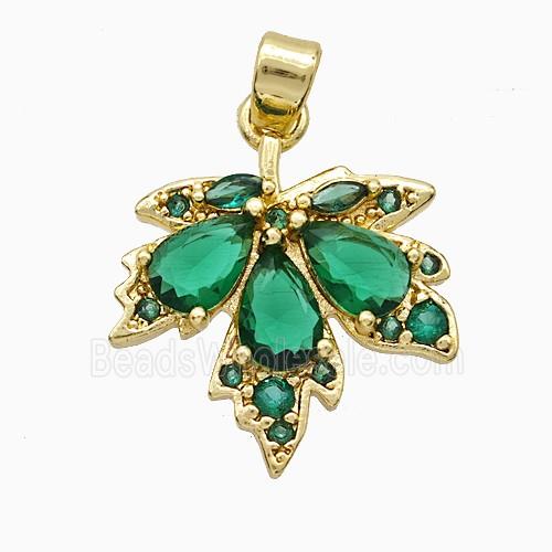 Copper Maple Leaf Pendant Pave Zirconia Gold Plated