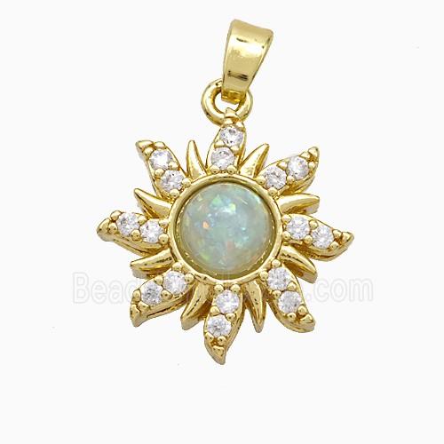 Copper Sun Pendant Pave Zirconia Fire Opal Gold Plated