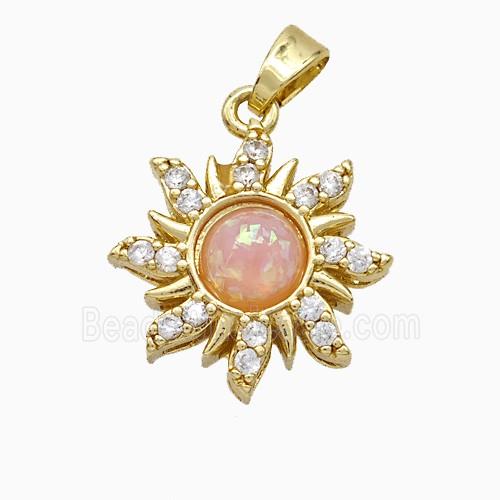 Copper Sun Pendant Pave Zirconia Fire Opal Gold Plated