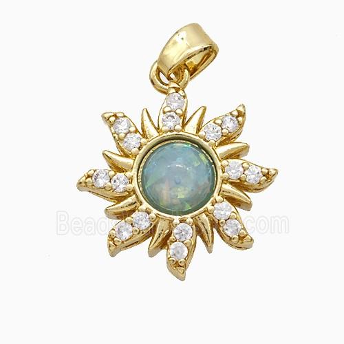 Copper Sun Pendant Pave Zirconia Fire Opal Gold Plated