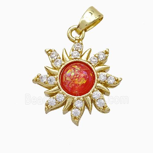 Copper Sun Pendant Pave Zirconia Fire Opal Gold Plated