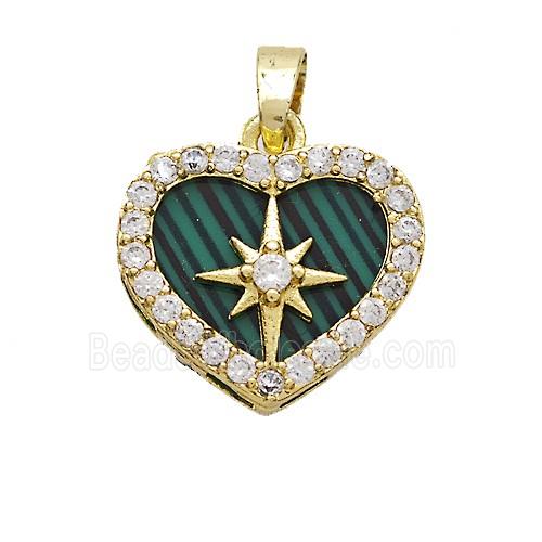 Copper Heart Pendant Pave Zirconia Resin Star Gold Plated